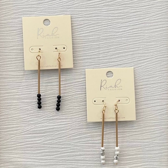 Riah White/Opal & Black Bead Hook Dangle Earrings 2 sets - Picture 1 of 6